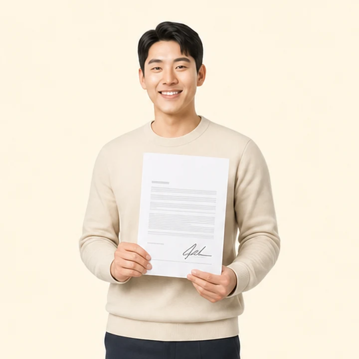 신용불량 아반떼 장기렌트카 서면 견적서를 들고 있는 고객